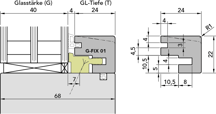 Glasleiste Standard - IV68 24mm