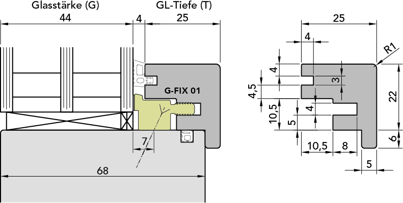 Glasleiste Standard - 5 mm ueberfaelzt - IV68 24mm